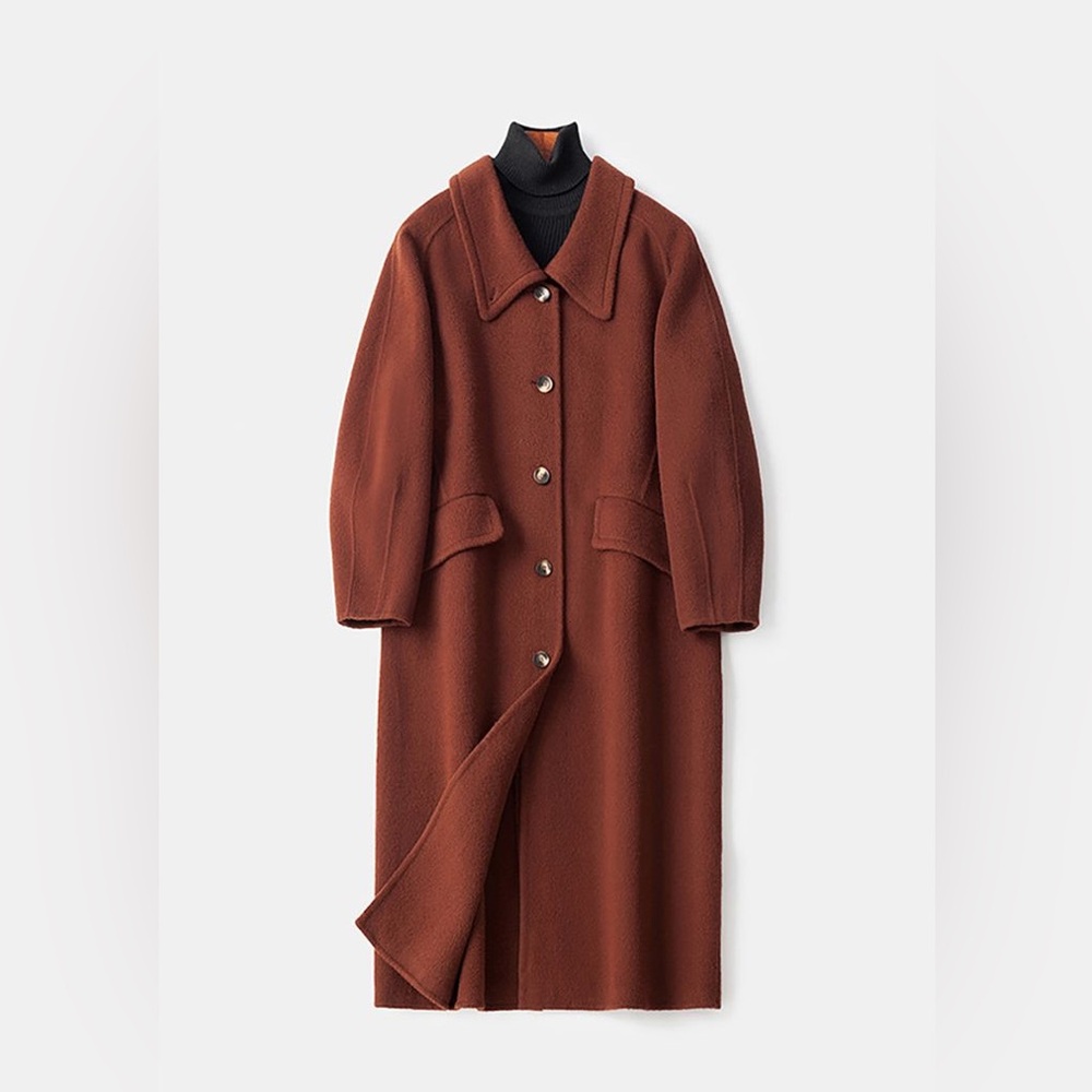 FIBFLX London Inspired Easy Care Single Breasted Wool Coat in Brick Red Small